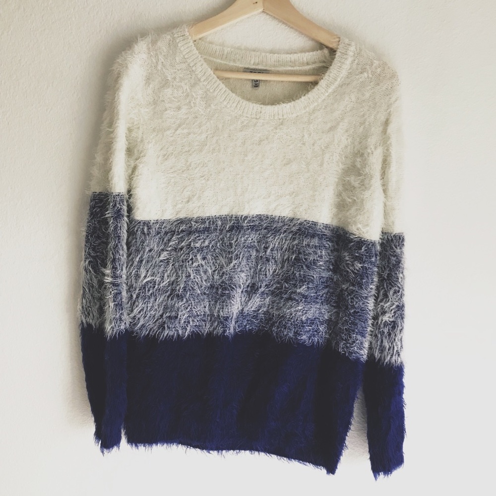 Fuzzy striped oversized sweater